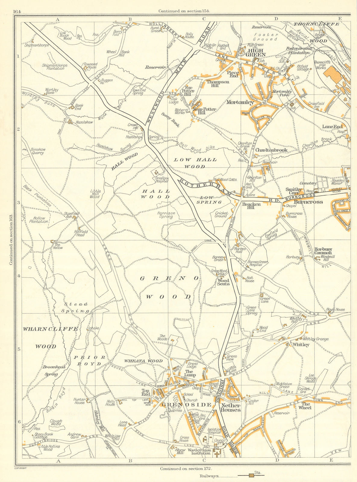 HIGH GREEN Grenoside Chapeltown Burncross Mortomley Charltonbrook 1935 old map